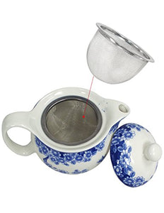 Porcelain Butterfly Floral Tea Set (Tea Pot w. Infuser + 6 Dual Layer Tea Cups) in Gift Box - EK CHIC HOME