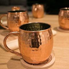 Load image into Gallery viewer, Copper Moscow Mule Mugs Set of 4 - Large 16 oz Hammered Mug – Bonus Kit Includes 4 Coasters and Jigger - EK CHIC HOME