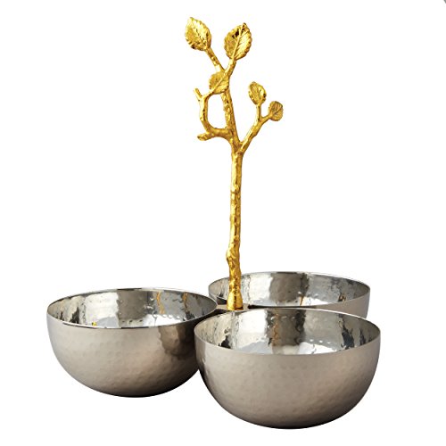 CHIC  Elegance Golden Vine Hammered Triple Bowl, Silver/Gold - EK CHIC HOME