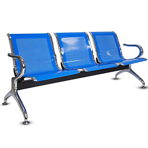 Airport Office Reception Waiting Area Bench Guest Chair Room Salon Barber Bench (Blue, 3-Seat) - EK CHIC HOME
