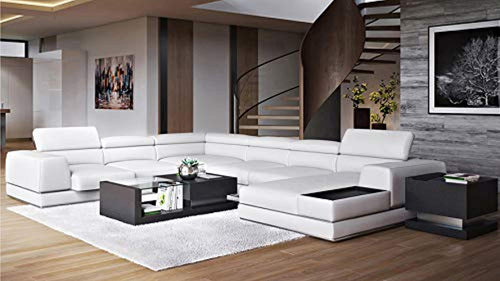 TOP GRAIN Leather Sectional Sofa with Adjustable Headrests - Right Chaise - EK CHIC HOME