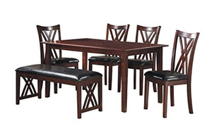 Brooksville 6-Piece Dining Table Set with Bench, Cherry - EK CHIC HOME