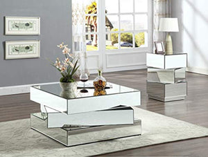 Contemporary Mirrored Coffee Table Featuring a Bold Geometric Design, 39.5" W x 39.5" D x 18.5" H - EK CHIC HOME