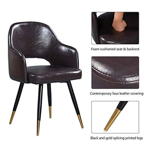 Modern Leather Chairs  Metal Legs, Set of 2 Dark Brown - EK CHIC HOME