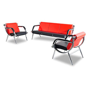 3PCS Office Reception Chair Set Red and Black PU Leather Waiting Room - EK CHIC HOME