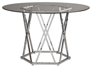 Madanere Round Dining Room Table - Contemporary Style - Glass Top/Chrome Finish - EK CHIC HOME