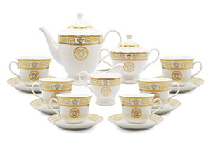 17pc Tea Set Medusa, Greek Key Tea or Coffee Set Service for 6 - EK CHIC HOME