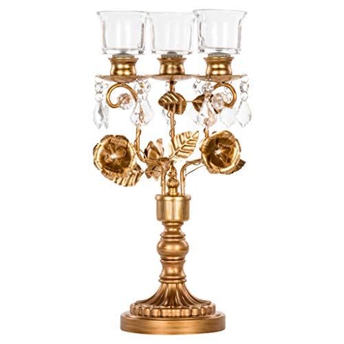 Madeleine Antique Gold Metal Candelabra Centerpiece, 3 Votive Candle Taper - EK CHIC HOME