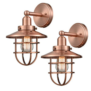 Industrial Vintage Wall Sconce Light with Bulbs, Antique Copper Finish Wall Lights, 2-Pack - EK CHIC HOME