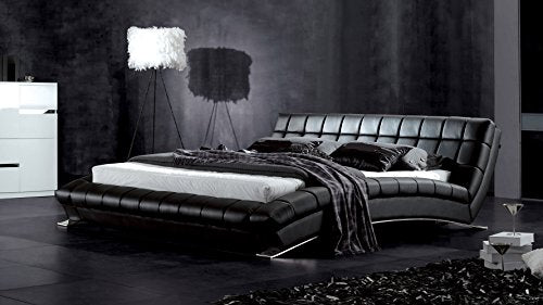 Adonis Black Tufted Leather Platform Bed - EK CHIC HOME
