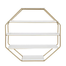 Load image into Gallery viewer, Lintz Large Octagon Floating Wall Shelves with Metal Frame, Gold and White - EK CHIC HOME