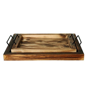 Set of 2 Country Rustic Torched Wood Finish Rectangular Serving Trays - EK CHIC HOME
