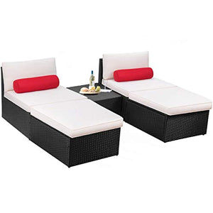 Devoko 5 Pieces Patio Outdoor Furniture Set All Weather PE Wicker Sectional Patio Chaise Lounge Sets with Cushion (Black) - EK CHIC HOME