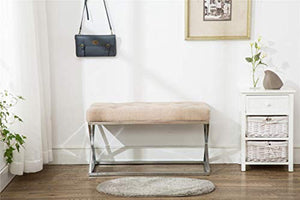 Upholstered Ottoman Bench X Metal Entryway Bench with Tufted Design - EK CHIC HOME