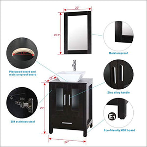 48" Black Bathroom Vanity Cabinet Double Sink Combo w/Mirror Faucet and Drain (Glass Sink) - EK CHIC HOME