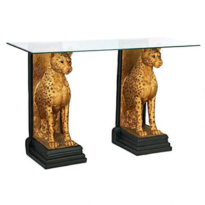 Royal Egyptian Cheetahs Console Table, 55 Inch, Gold - EK CHIC HOME