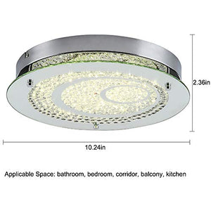 Dimmable LED Flush Mount Ceiling Light, 100W Incandescent Bulbs Equivalent, 10inch Glass Shade Crystal Bedroom Light - EK CHIC HOME