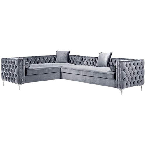 CHIC Levi Grey Velvet Corner Sectional Sofa - 120 Inches Left Facing - EK CHIC HOME