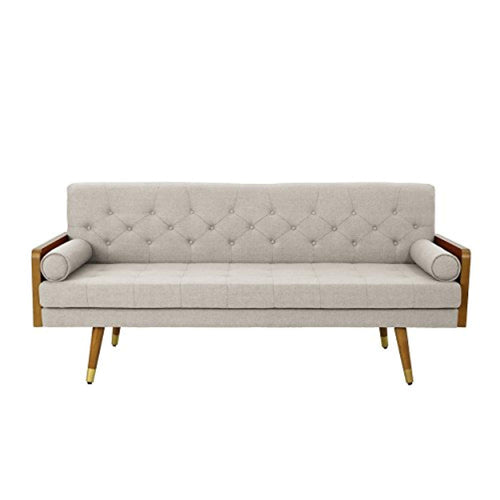 Home Aidan Mid Century Modern Tufted Fabric Sofa, Beige - EK CHIC HOME
