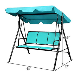 3 Person Patio Swing, Steel Frame with Polyester Angle Adjustable Canopy - EK CHIC HOME