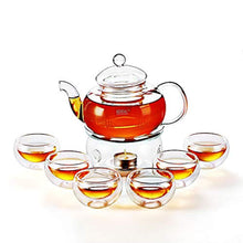 Load image into Gallery viewer, 27 oz Glass Filtering Tea Maker Teapot with a Warmer and 6 Tea Cups - EK CHIC HOME