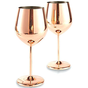 Copper Mirror Finish Wine Glasses Drinkware (Set of 2), Stainless Steel - EK CHIC HOME