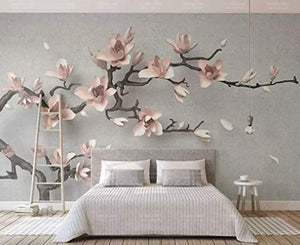 3D Embossed Floral Wallpaper Magnolia Blossom Wall Art - EK CHIC HOME