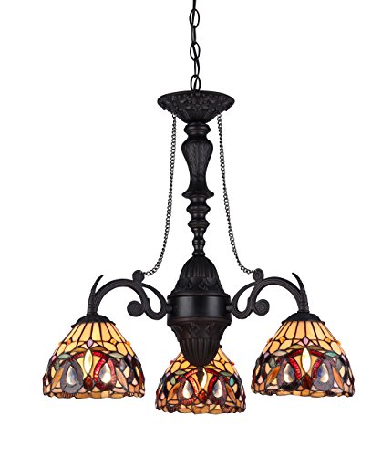 Serenity Tiffany-Style Victorian 3-Light Mini Chandelier, 25.8 x 20.5 x 20.5