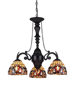 Serenity Tiffany-Style Victorian 3-Light Mini Chandelier, 25.8 x 20.5 x 20.5", Bronze - EK CHIC HOME