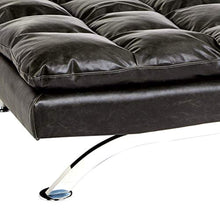 Load image into Gallery viewer, Geneva Faux-Leather Futon Couch with Stainless-Steel Legs, Charcoal Black - EK CHIC HOME