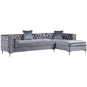 CHIC Brika Home 115" Velvet Tufted Right Facing Sectional in Gray - EK CHIC HOME