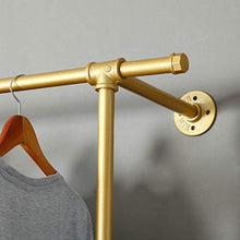 Load image into Gallery viewer, Industrial Pipe Clothing Vintage Rolling Rack On Wall (Gold) - EK CHIC HOME