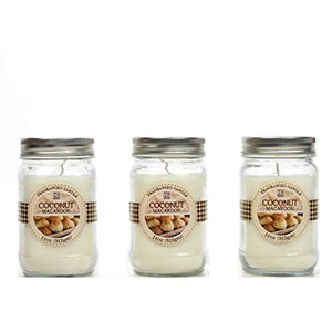 Set of 3, Coconut Macaroon Scented Mason Jar Candles 11 oz Each - EK CHIC HOME