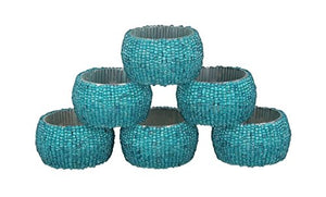 Handmade Beaded Napkin Rings Set 12 Turquoise Glass Beaded Napkin Holders - EK CHIC HOME