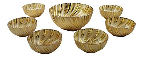 7 Piece Soup Salad and Desert Glass Bowl Set Gold Swirl - EK CHIC HOME