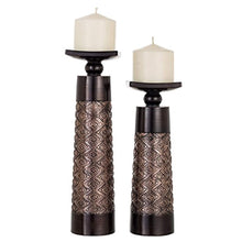 Load image into Gallery viewer, Decorative Candle Holder Set of 2 - Home Decor Pillar Candle Stand, Gift Boxed (Coffee Brown) - EK CHIC HOME