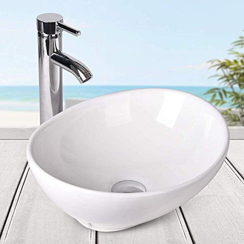Oval Ceramics Vessel Sink and Faucet Combo White - EK CHIC HOME