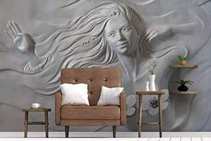3D Embossed Sculpture Wallpaper Cement Lotus Girl Wall Mural Modern Home Decor Cafe Design Living Room Entryway - EK CHIC HOME