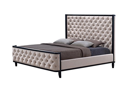 Tufted Upholstered Bed with Eco-Friendly Wood Frame Eastern King, Custard - EK CHIC HOME