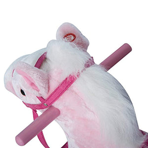 Kids Plush Toy Rocking Horse Pony with Realistic Sounds - Pink - EK CHIC HOME