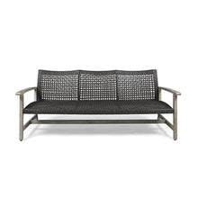 Load image into Gallery viewer, Outdoor Wood and Wicker Sofa, Light Gray Finish with Mix Black Wicker - EK CHIC HOME
