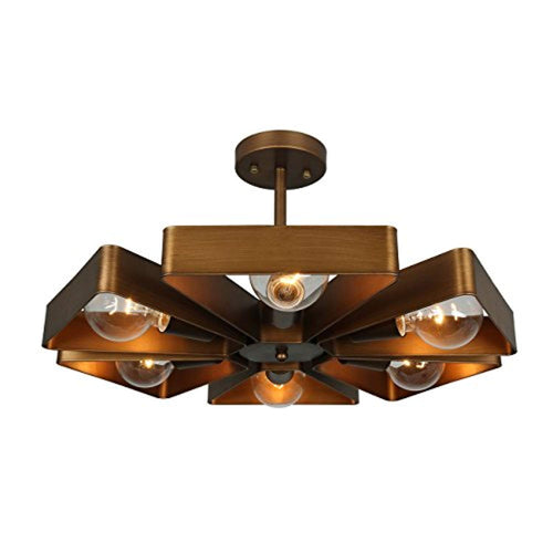 Copper Vintage Barn Metal Floral Semi Flush Mount Ceiling Light with 6 E26 Bulb Sockets - EK CHIC HOME