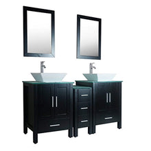 Load image into Gallery viewer, 60&quot; Double Sink Bathroom Vanity Black Paint Glass Top MDF Cabinet w/Mirror Faucet&amp;Drain set - EK CHIC HOME