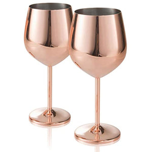 Rose Gold Stem Stainless Steel Wine Glass Set 4 - EK CHIC HOME