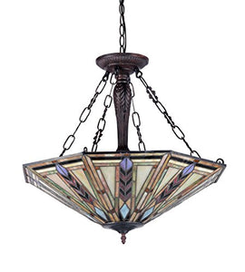 Moasic Tiffany-style Mission 3 Light Inverted Ceiling Pendant Fixture 25-Inch Shade - EK CHIC HOME
