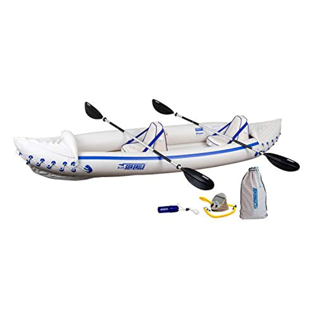 Sea Eagle 370 Pro 3 Person Inflatable Portable Sport Kayak Canoe Boat w/ Paddles - EK CHIC HOME