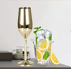 Stainless Steel Champagne Flutes Glass Set of 2,(gold) - EK CHIC HOME