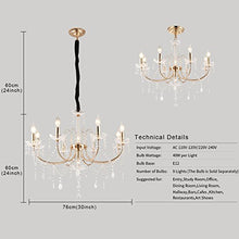 Load image into Gallery viewer, Crystal Chandeliers Light Hanging Adjustable Height and Hand-polished Crystal Beads 9 Lights, Golden - EK CHIC HOME