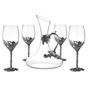 Wine Glasses Set of 5, Crystal Wine Glasses Set 4-Decanter with Enamels - EK CHIC HOME