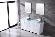 Load image into Gallery viewer, 60&quot; White Double Bathroom Vanity Cabinets and Square Ceramic Vessel Sinks w/Mirrors Faucet Drain Combo - EK CHIC HOME